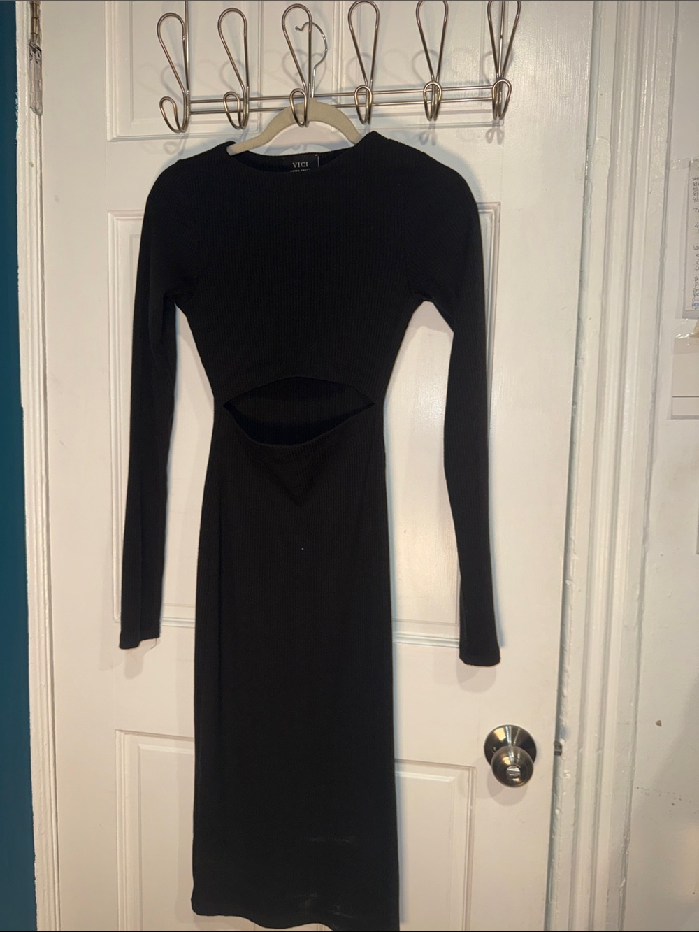 Vici Black Long Sleeve Cutout Midi Bodycon Dress